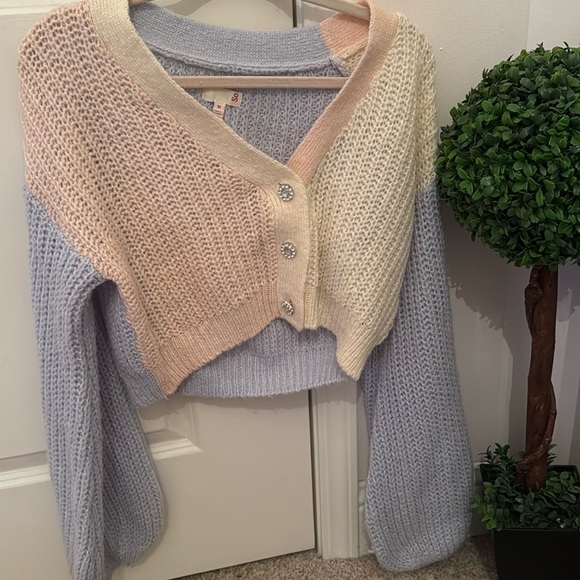 Sonoma Tops - Cute multicolor, pink, white, and blue cardigan sweater with diamond  buttons